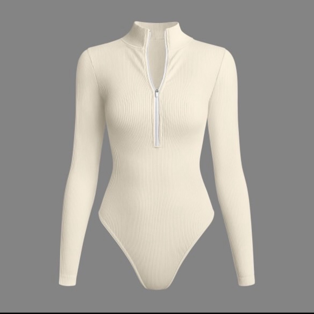 OQQ Long Sleve High Neck Top Sport Jumpsuit Yoga Zipper Gym